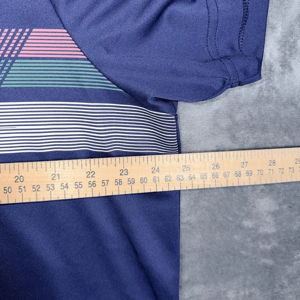 Adidas Mens Golf Polo‎ Shirt 2XL Navy Blue Striped Short Sleeve Athletic